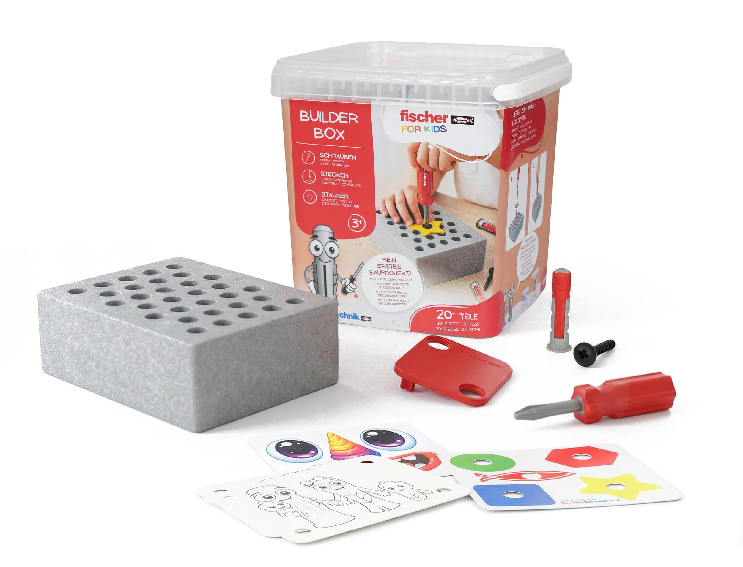 fischertechnik Fischer for Kids Builder-Box 579435 – Herramientas de Juguete para niños con Tacos Duo Kid, Conectores, un Destornillador, a Partir de 3 años