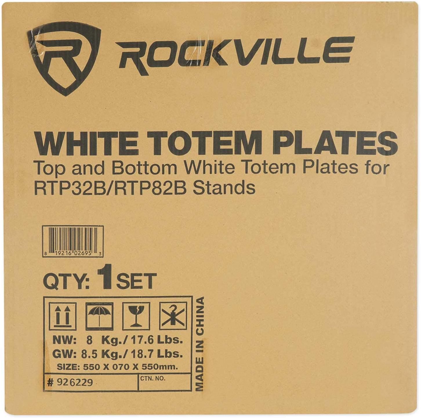 Rockville White Totem Plates for RTP32B/RTP82B, Top and Bottom Steel Plates, Easy Install, 19.6" Base, 11.8" Top, for DJs and Event Lighting