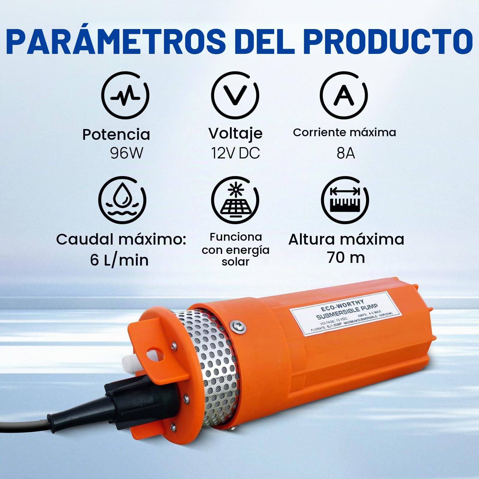 DCHOUSE Bomba Solar 12V para Pozo Profundo, Bomba Sumergible 96W con Panel Solar 100W, Ideal para Riego y Suministro de Agua