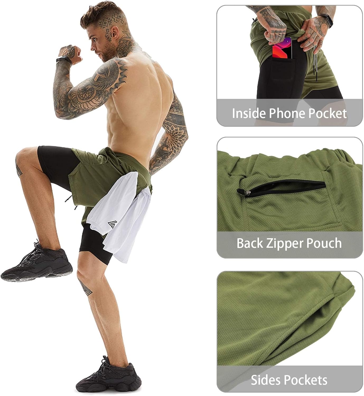 OEBLD Mens Athletic Shorts 2-in-1 Gym Workout Running 7'' Shorts with Towel Loop - Image 5