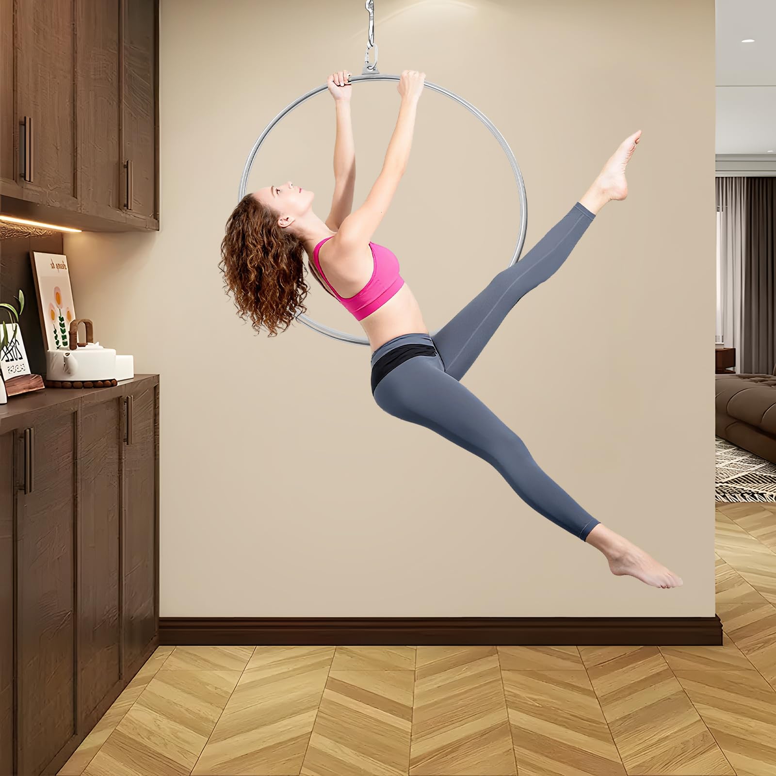 Aro aéreo profesional de acero inoxidable con un solo punto, 85 cm, para acrobacias aéreas y aeróbicos de hasta 115 kg