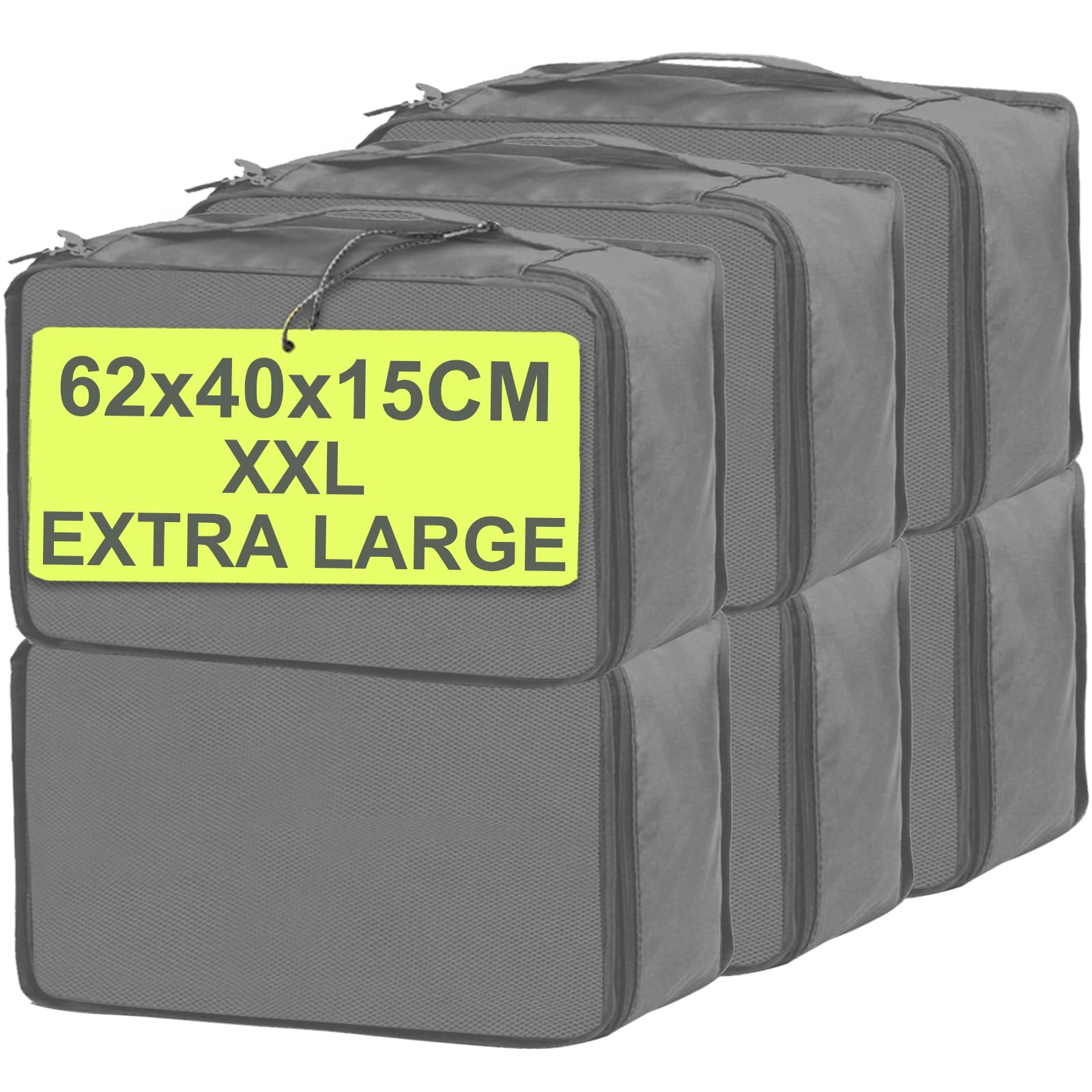 Cubi da imballaggio extra large, 6 pezzi, 62 x 40 x 15 cm, borse organizer per valigie, in rete, solo extra large (grigio chiaro, 6 x XXL)