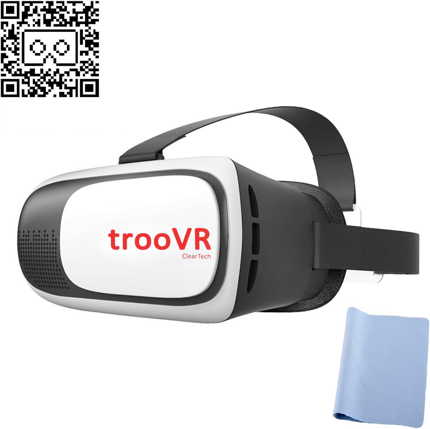 trooVR VR Headset 3D Glasses Virtual Reality Box for iPhone, Samsung, Moto, LG, Nexus, HTC - Black/White