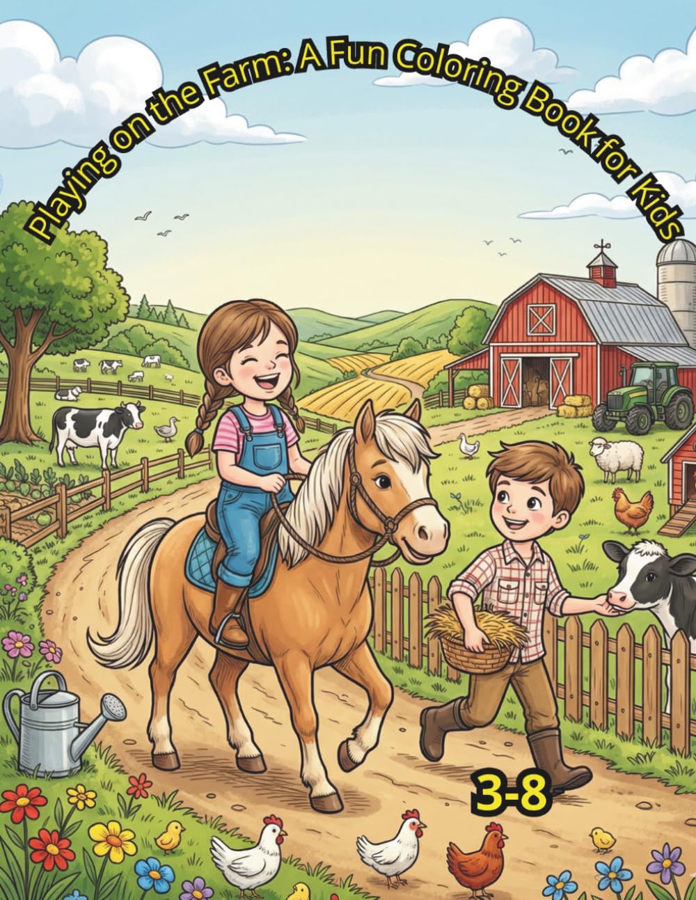 Playing on the Farm: A Fun Coloring Book for Kids
