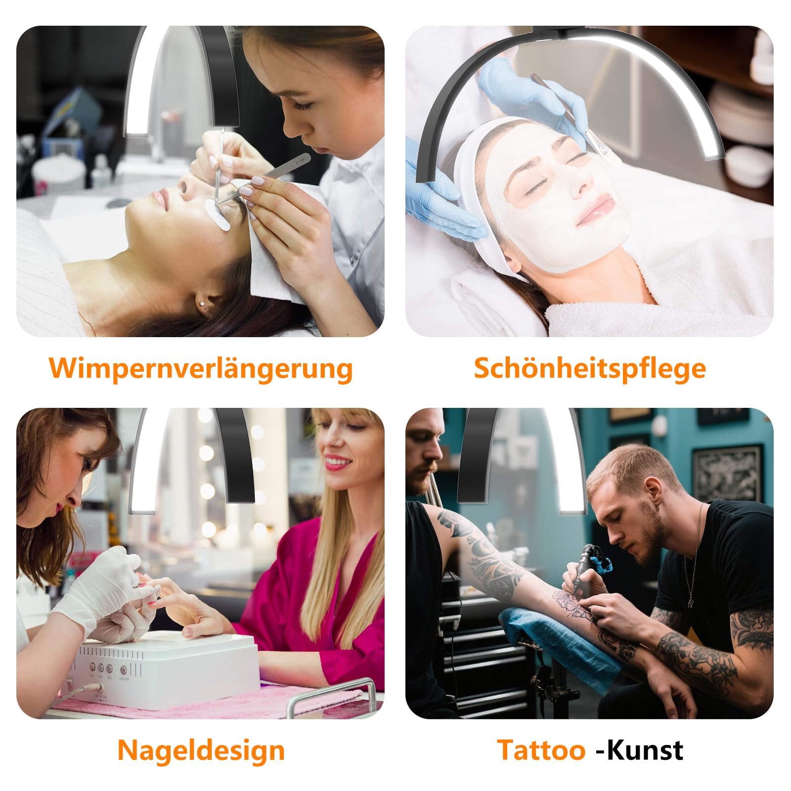 Halbmond Lampe mit Telefonhalter & Riemenscheibe, 28 Inch Faltbare LED Dimmbares Stehlampe Wimpern Lampe für Wimpernverlängerungen, Wimpernlicht für Hautpflege/Tätowierungen - Schwarz