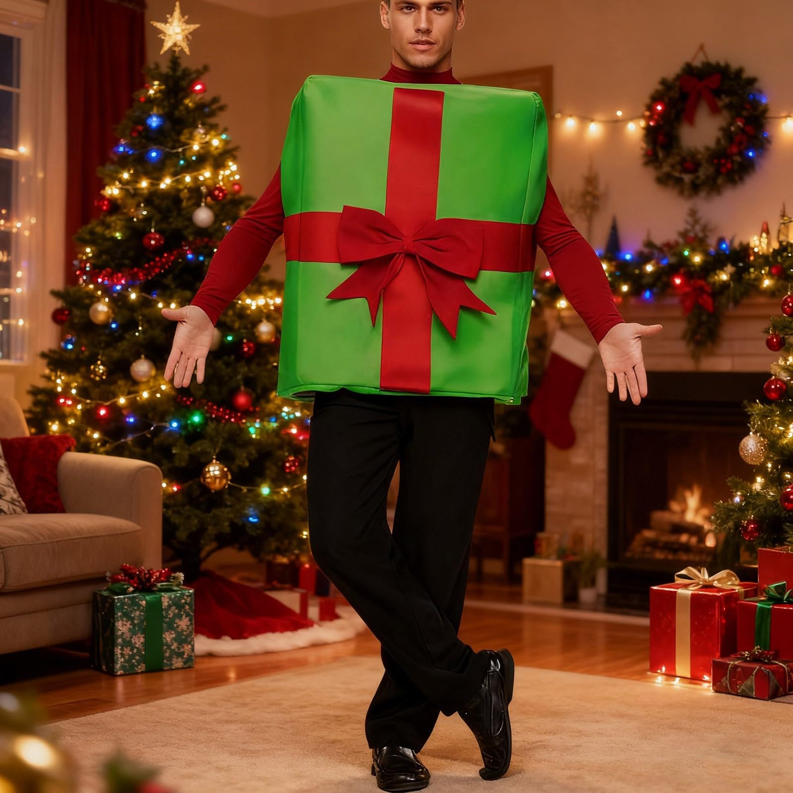 Faschingskostüme Damen Weihnachtsmann Kostüm Damen Santa Claus Verkleidung Mit Geschenkbox Design Perfekt Für Weihnachtsparty Bühnenauftritt Cosplay Event Weihnachtsmann Kostüm