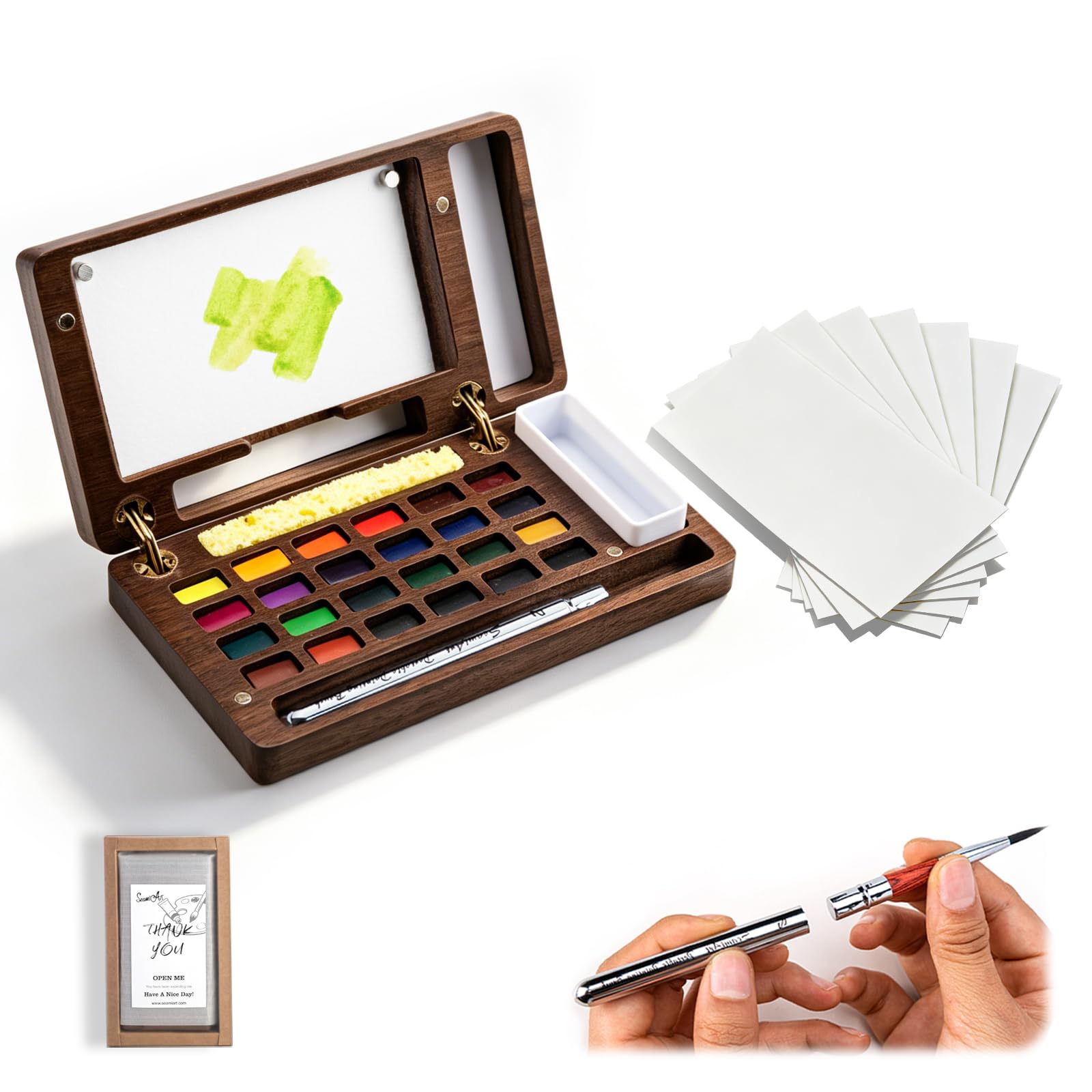SEAMIART 24 Colors Mini Watercolor Paint Set Portable Water Color Paint Kit