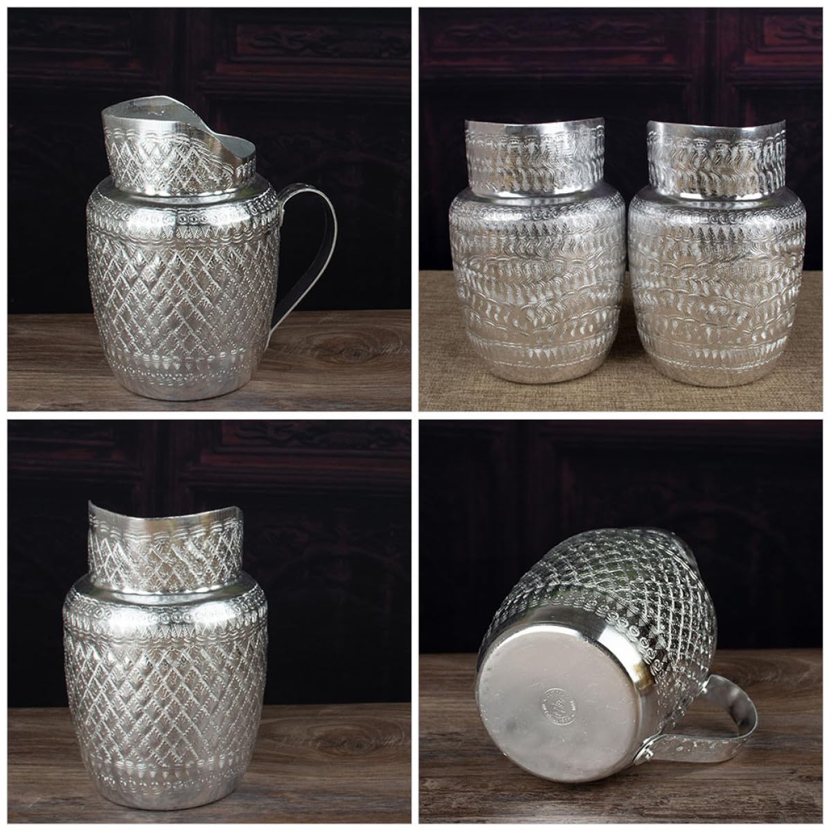 Beavorty Pichet en Alliage D'étain-aluminium 1,5 L Large Ouverture, Pichet à Boisson Polyvalent pour Vin, Lait et Jus, Ustensile de Service Métallique pour Maison, Restaurant et Fête