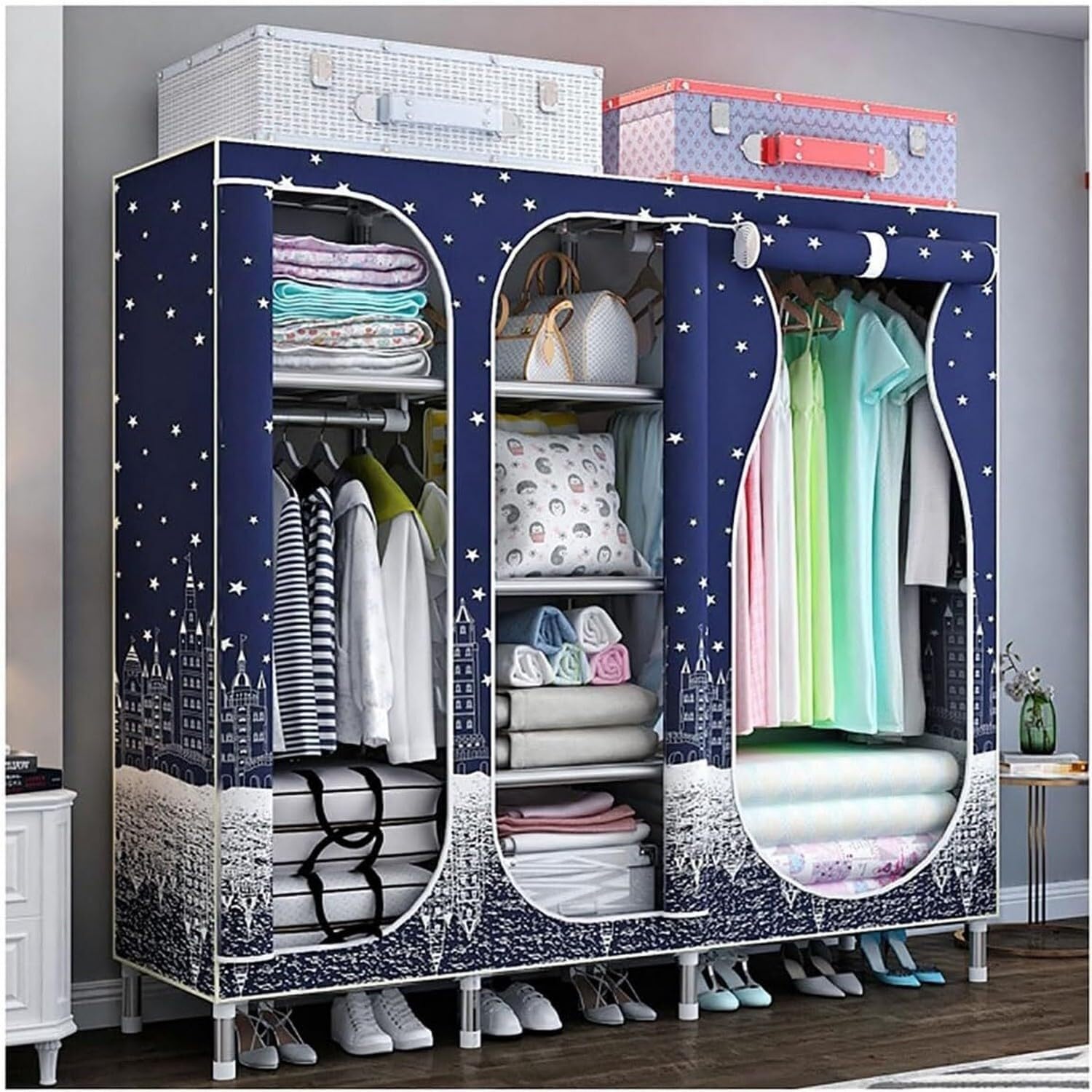Armoire portable pour chambre à coucher avec housse en tissu à 7 compartiments
