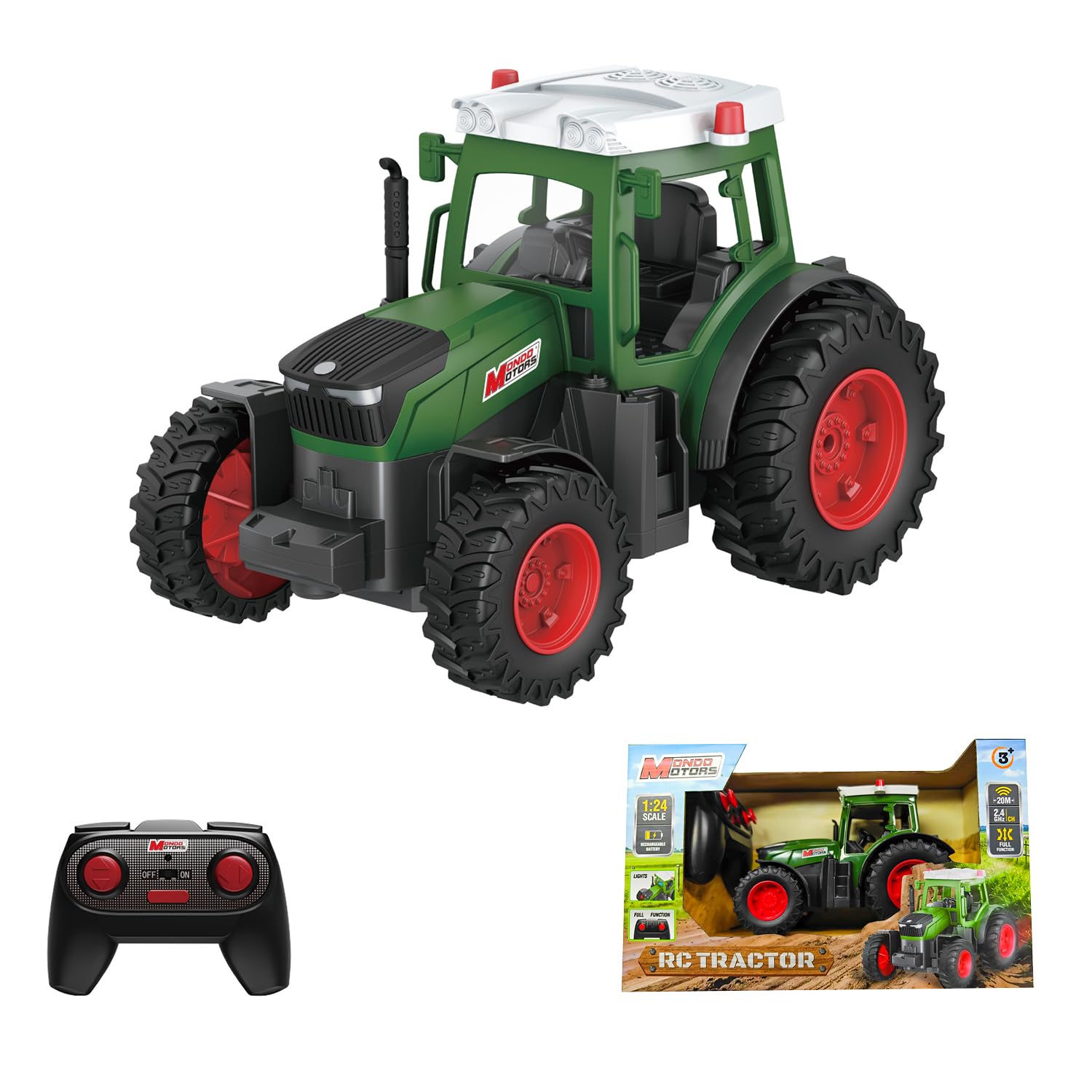 Mondo Motors Tractor radiocomandado, Modelo a Escala 1:24, Paquete de baterías Recargables Incluido, Juguete para niños 63863