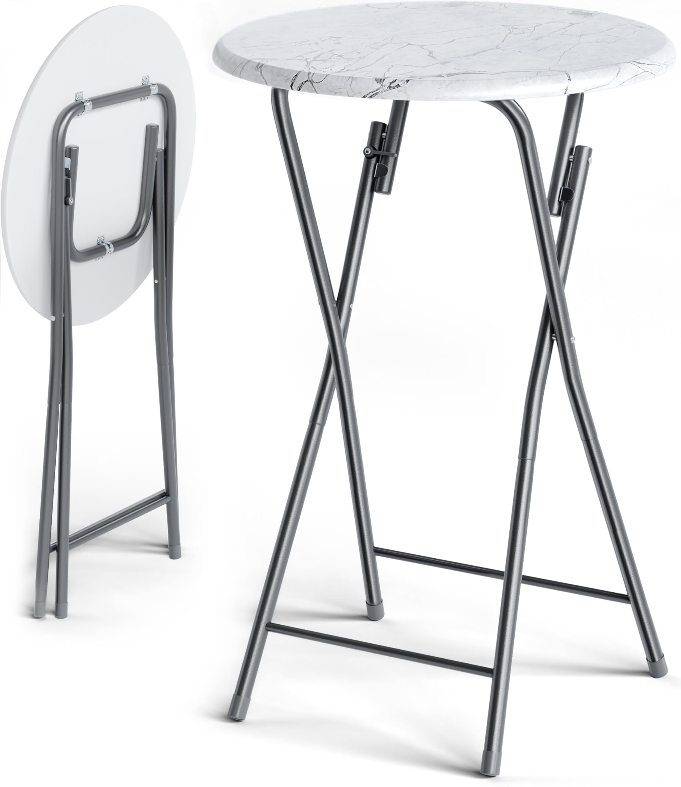 CASARIA® Mesa de Bar Alta Plegable 110x60cm Mesita Bistro Tablero Redondo MDF Aspecto Mármol Eventos Fiesta