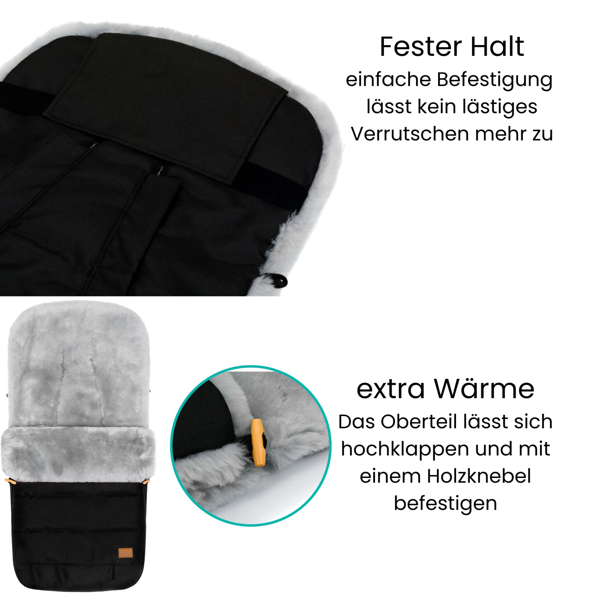 Fillikid Lammfellfußsack Bernina Kinderwagen Buggy Winterfußsack wind- wasserabweisend echtes Lammfell herausnehmbar Baby