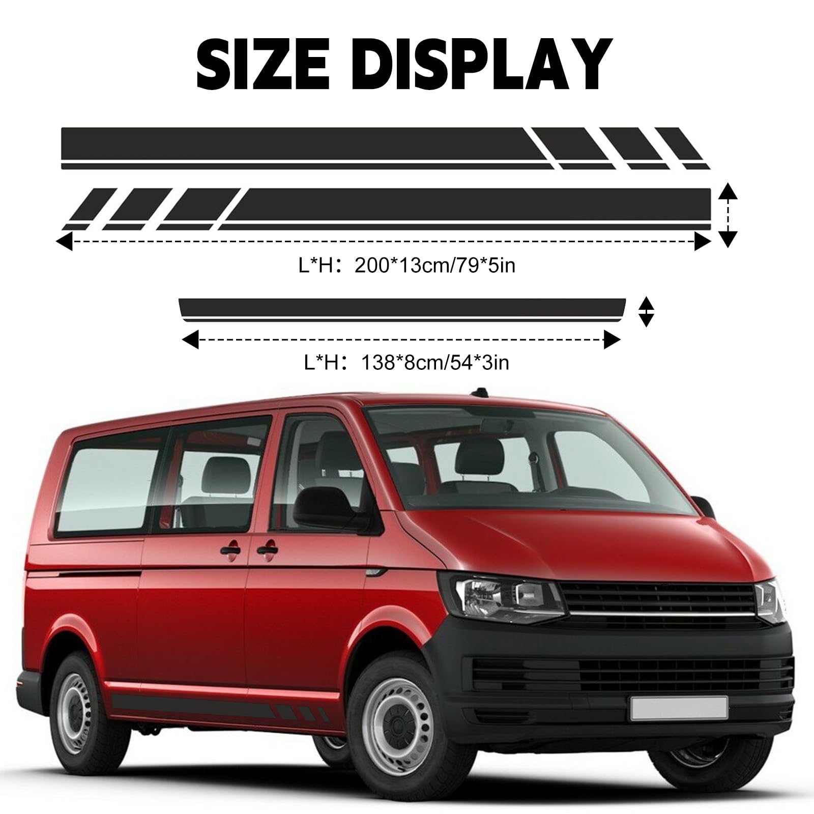 Strisce Laterali Sostituzione per VW T5 T6 T6.1 California 2003-2024, 2 Adesivi Laterali + 1 Adesivo Portellone Posteriore, Nero
