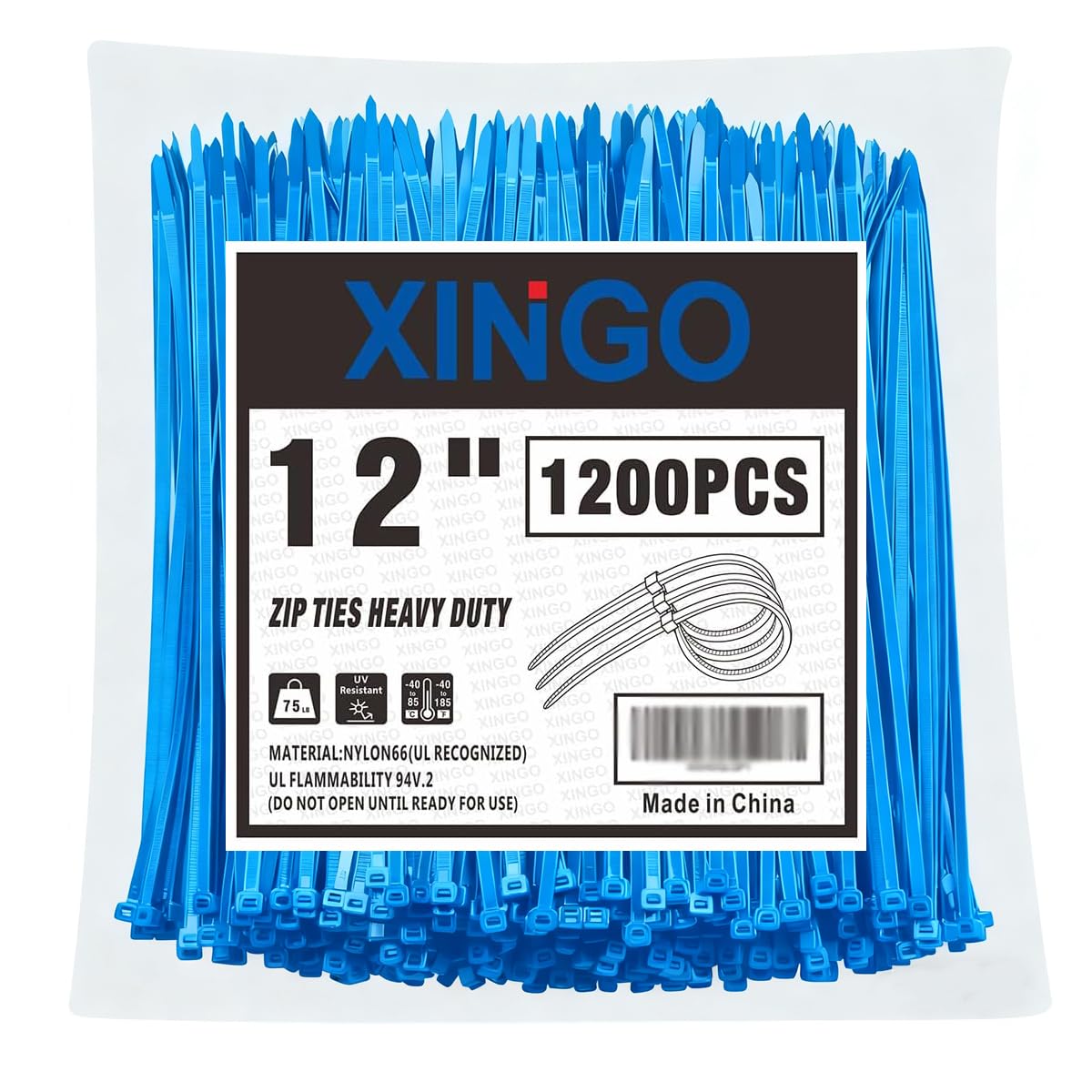 XINGO 12 Inch Blue Zip Ties 1200 PCS, 75 LBS Ultra Strong Tensile Strength, UV Resistant Cable Ties, Self-locking Plastic Ties for Indoor and Outdoor Use — image 1