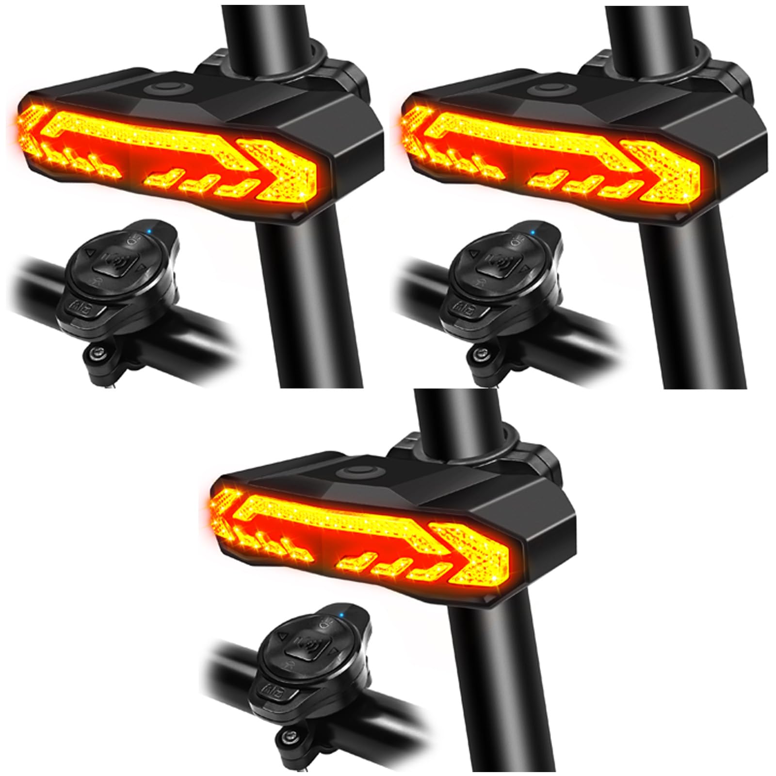 Smart Bike Tail Light with Upgraded Remote Control,Wireless Turn Signals,Rechargeable Bike Lights,IP65 Waterproof,110dB Vibration Anti-Theft Alarm,for Bicycles, Electric Bicycles,3PK