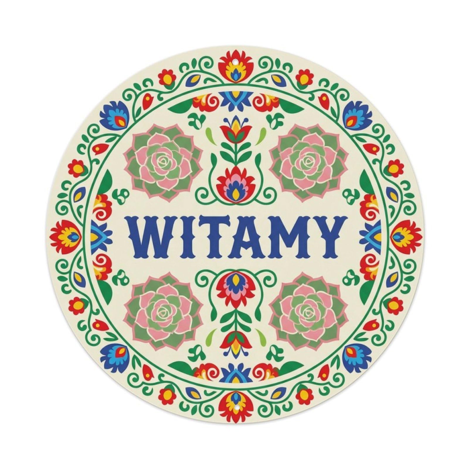Fyrn Style Metal Tin Sign Vintage Polish Folk Art Witamy Welcome Echeveria
