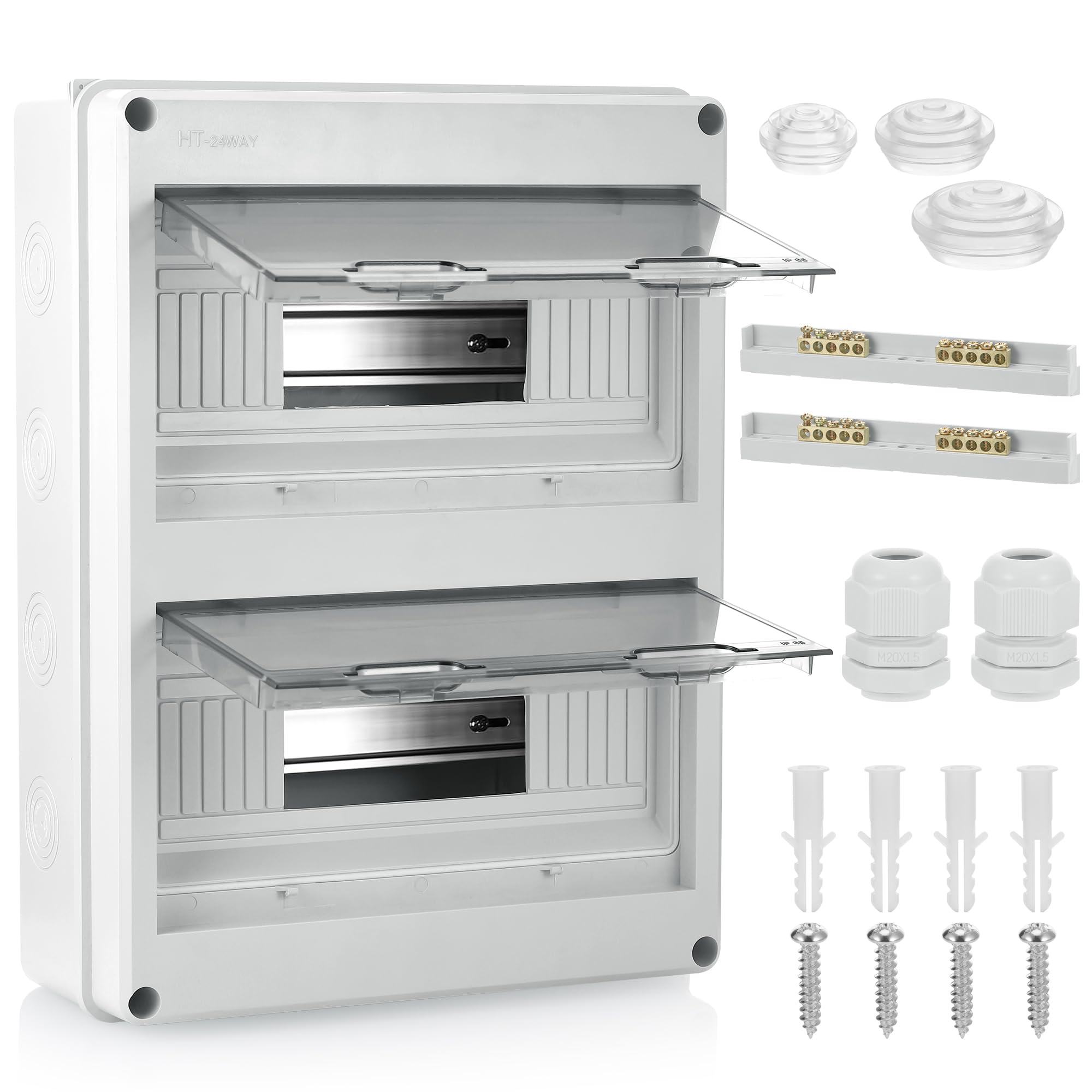 JIZZU Caja de Distribución de Montaje Superficial, IP65 2 Filas Cubre Cuadro Electrico con 24 Módulos, Caja Estanca Exterior Electrica para Jardines Exteriores, Granjas, Centro Comercial