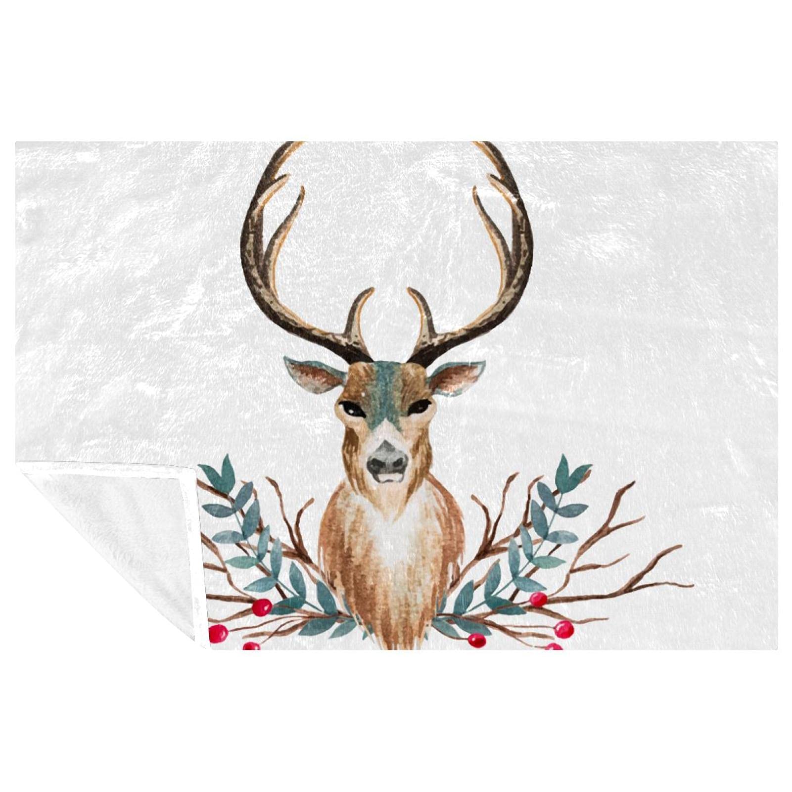Couverture chaude motif cerf pour affronter le froid sur le canapé