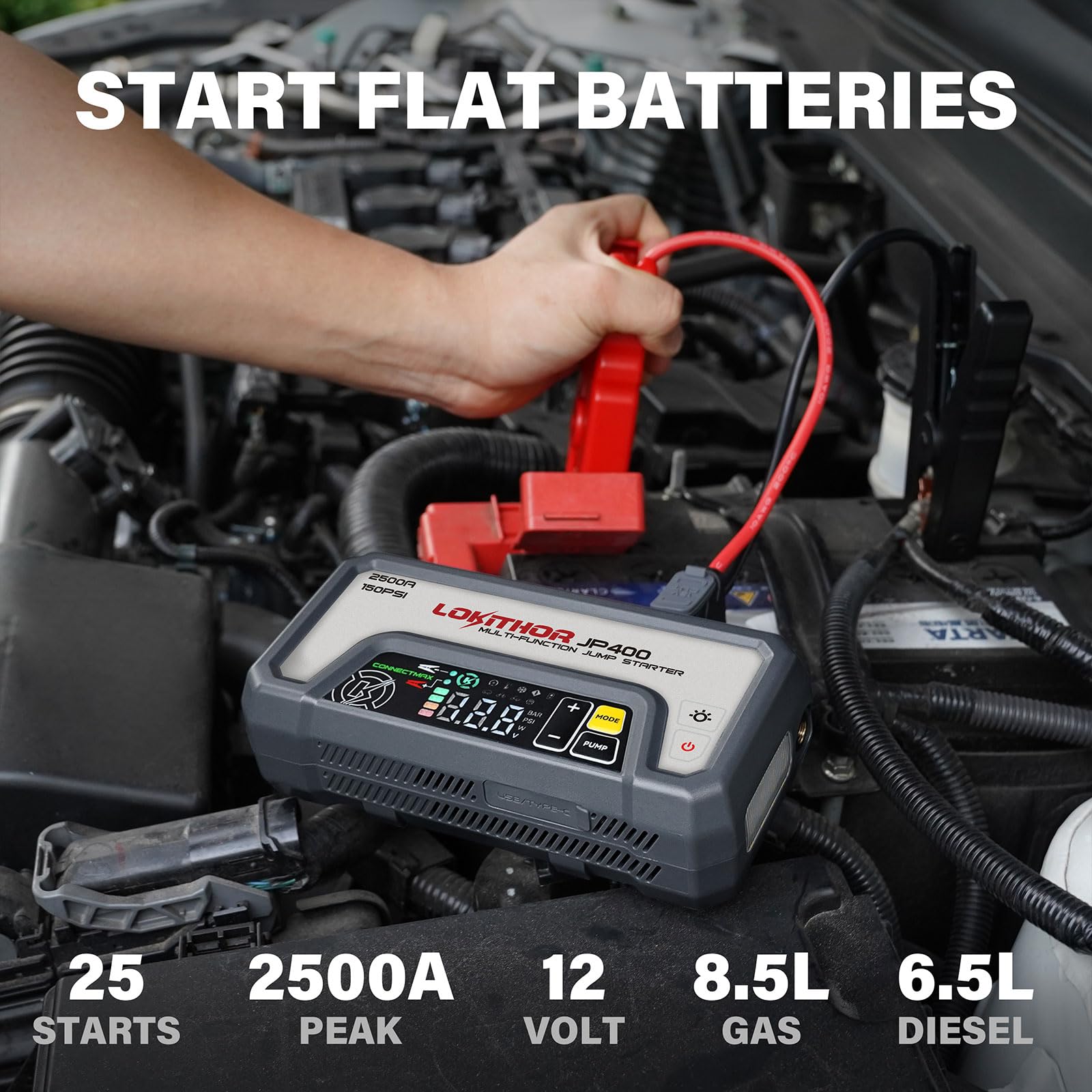 JP400 Jump Starter With Air Compressor - 2500A, 150PSI, 12V Car Battery Booster Pack