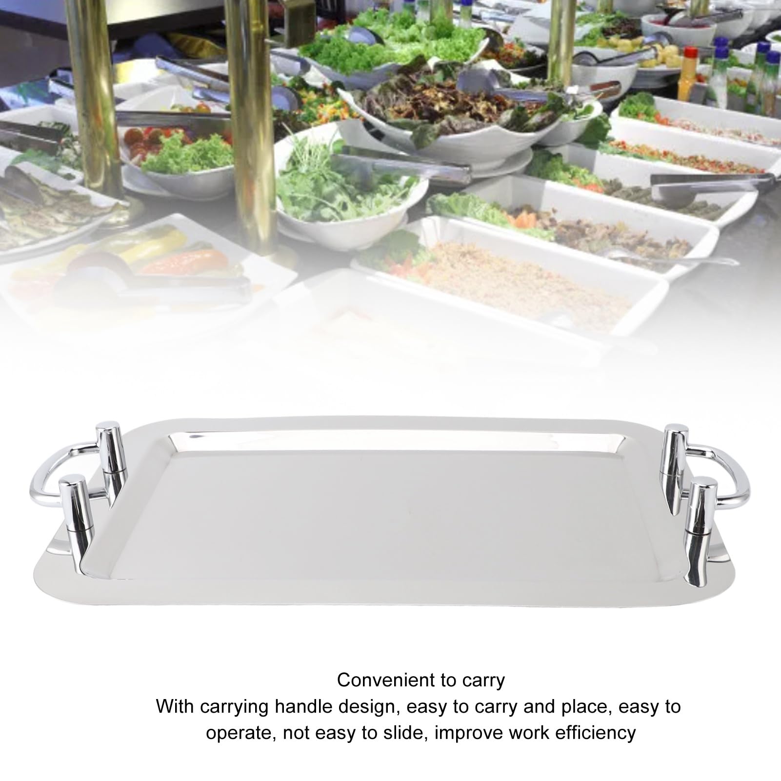 Cocoarm Plato de Acero Inoxidable, Bandeja para Servir de Acero Inoxidable 304 con Asa, Plato Llano con Acabado de Espejo para Platos, Postres de Frutas, para Restaurante, Hotel, Buffet, Catering (#2)