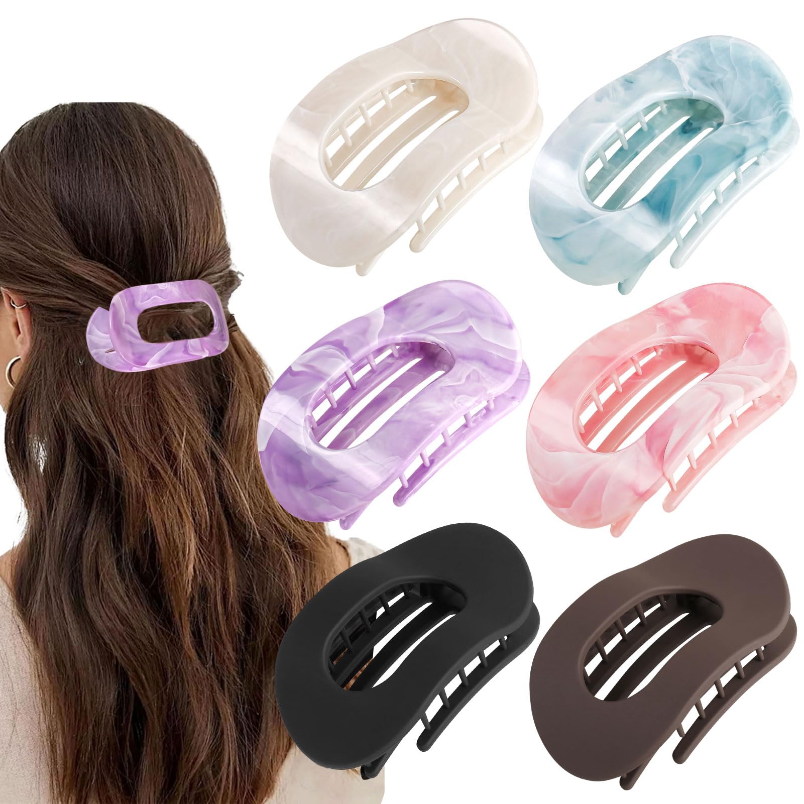 BAISEN 6 pcs Flat Hair Clips for women, Flat Claw Clips