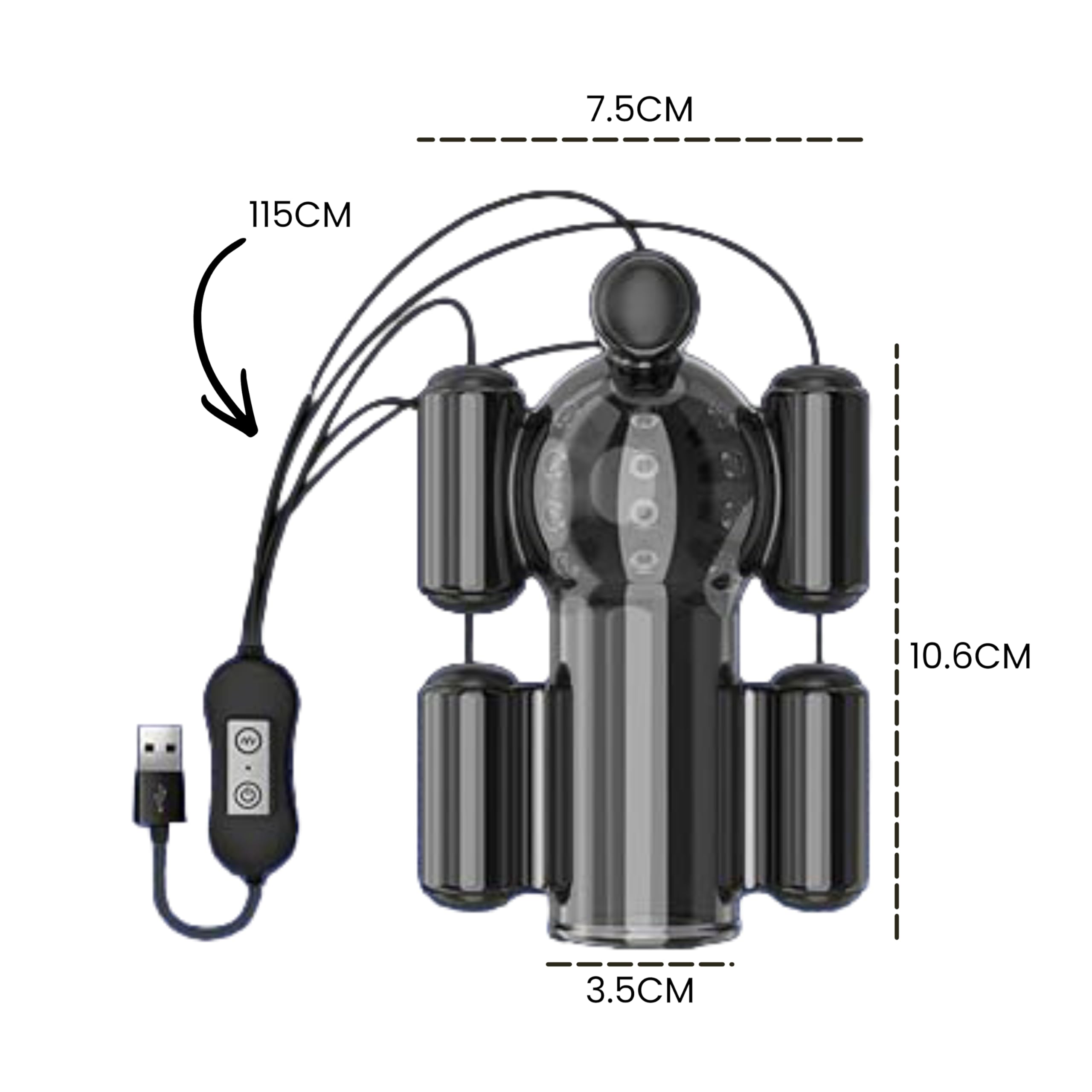 FOPS Stimolatore Gluteo con Vibrazione Nero – 10,6 cm Cover Peniana con 20 Modalità, Funzione Anello Peniano e Cavo di Carica USB Lungo per Uomini N05-23