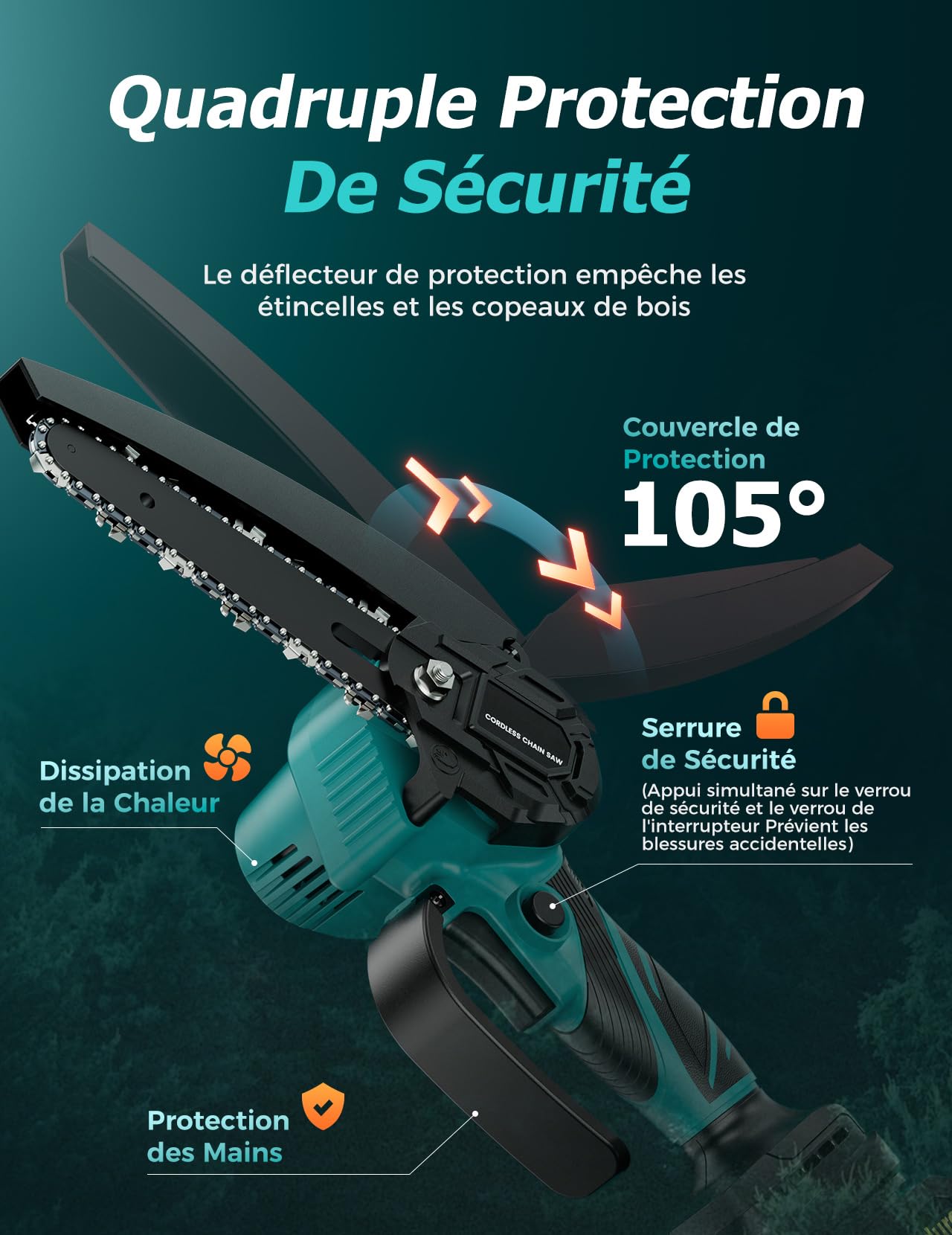Mini Tronçonneuse à Batterie 6 Pouces, Tronçonneuse Électrique 21V avec 2x4000 mAh Batteries, 2 Chaînes, Valise, Lubrification par Pression, pour Débutant, Élagage, Jardin Bois