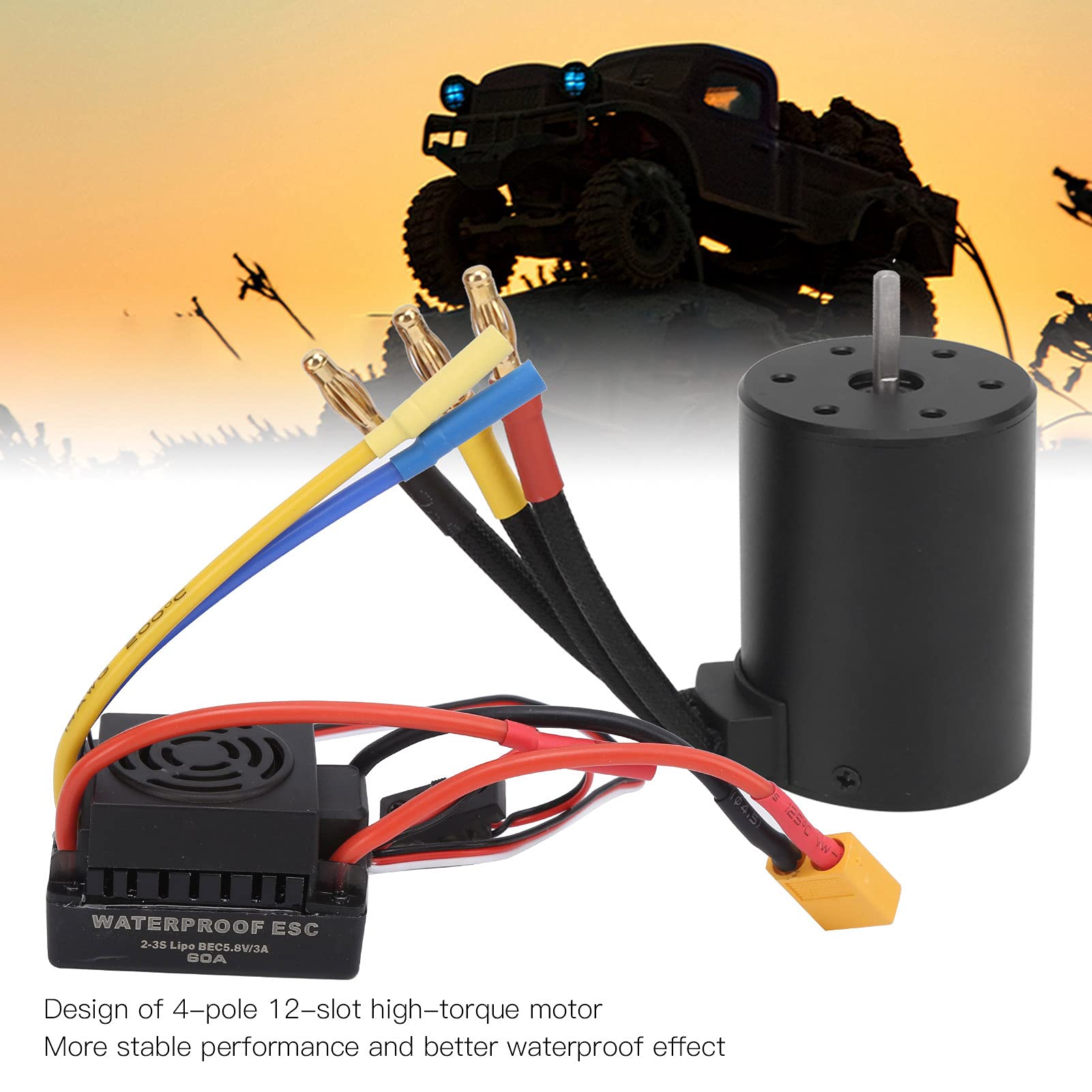 Juego de motor sin escobillas RC, 60A ESC sin escobillas + Motor sin escobillas a prueba de agua 4500KV 1/8 1/10 Accesorio de camión RC