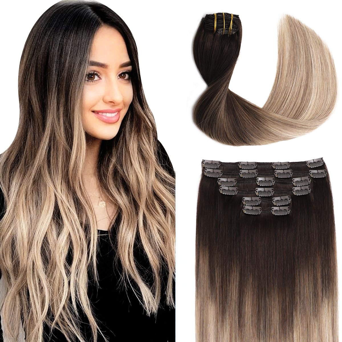 Amazon.com : Clip in Hair Extensions, 14 Inch 100g 6pcs  display picture 2