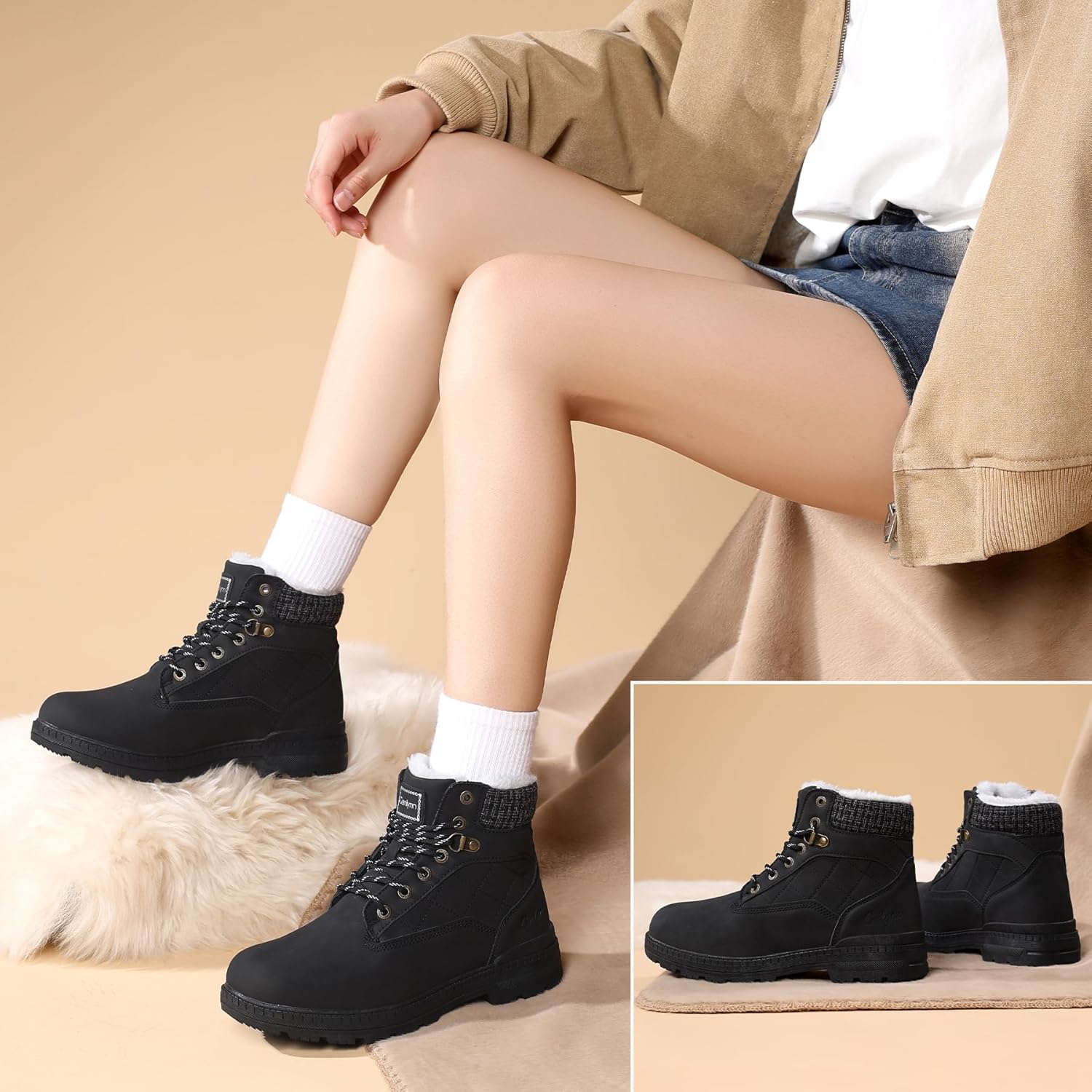 Women's Winter Snow Boots Warm Fur Lined Ankle Booties Non Slip Shoes - Image 2