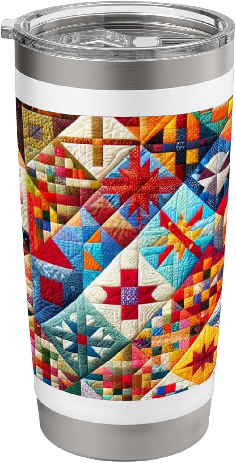 American Quilt Colorful Patchwork Quilting Quilter Sewing Stainless Steel Insulated Tumbler