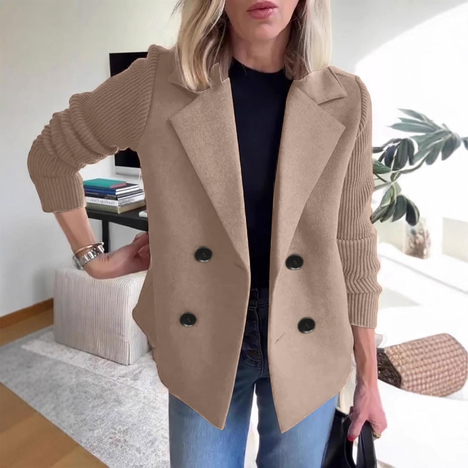 Piumino Donna Cappotto Aperto con Bottoni in Tinta Unita da Donna, Primavera 2025, Cappotto da Lavoro Festa