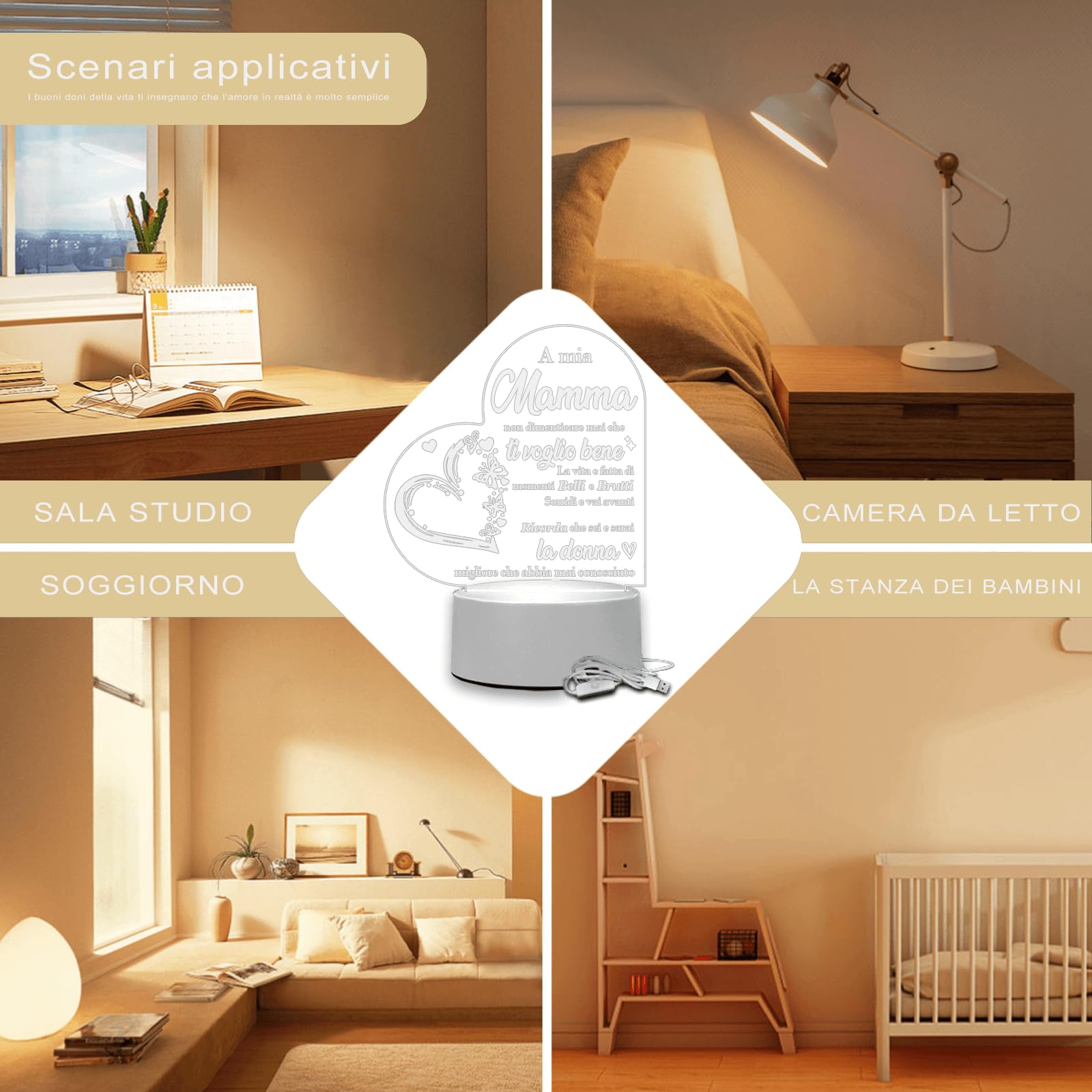 Keepelgant Regalo Mamma, Luce Notturna in Acrilico, Regalo Compleanno Mamma, Regalo Per Mamma Da Figlia, Regali Per La Mamma, Idee Mamma Regalo Per Festa Della Mamma, Natale