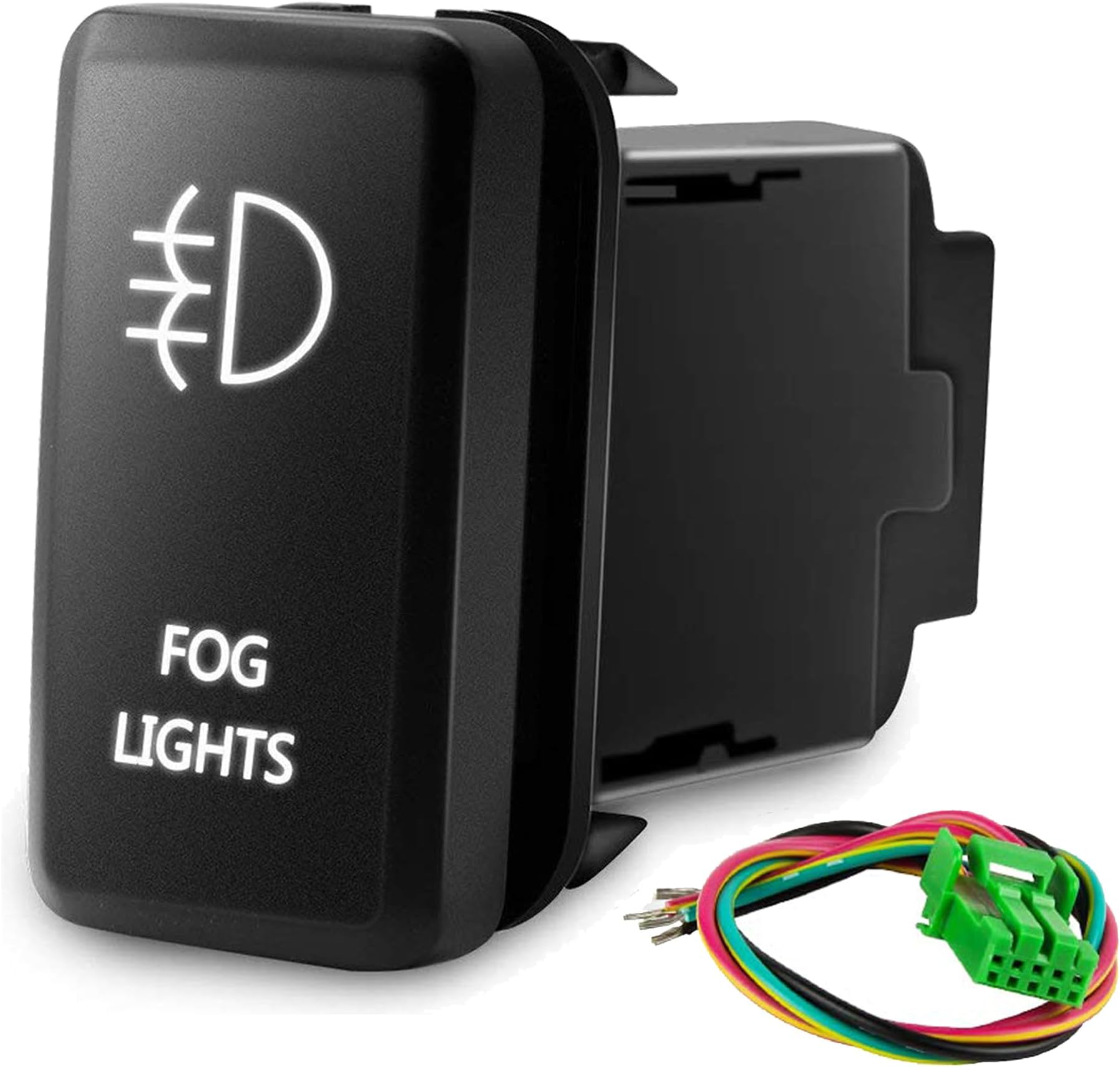 White Fog Lights Symbol Push Switch with Wiring Kit Replacement Compatible with Toyota (Surface Size 1.54 x 0.83 inches)