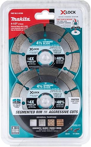 Miniatura 7 de Makita E-07200 X-Lock 4-12" Hoja de diamante segmentada para corte de mampostería, 2pk