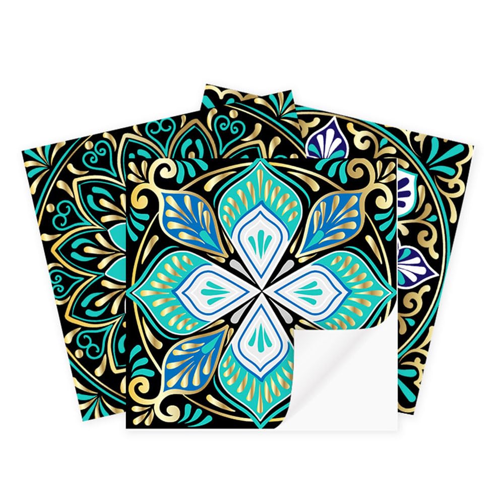 LMYSXAOZ 20 PCS Tile Stickers Stick on Tiles, Self Adhesive Wall Tiles for Bathroom Kitchen, Oil Proof DIY Peel and Floor Retro Pattern (15x15cm,Dark Green Mandala)