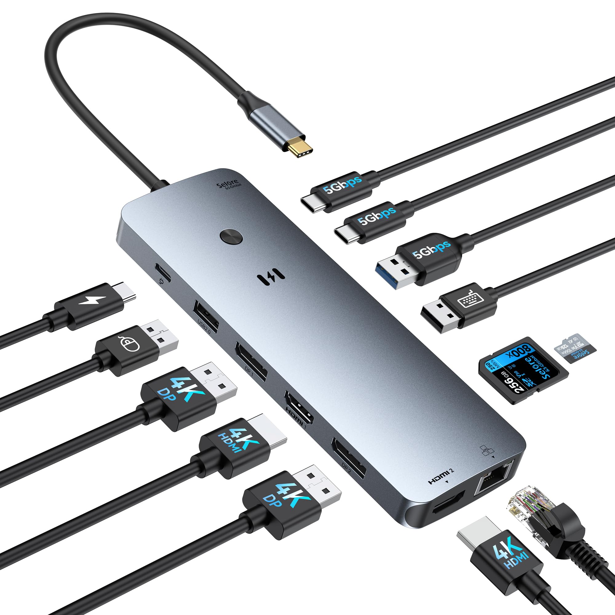 USB C DockingStation 4 Monitore, 13 in 1 Laptop Docking Station Vierfach-Monitor Dual HDMI DisplayPort VGA