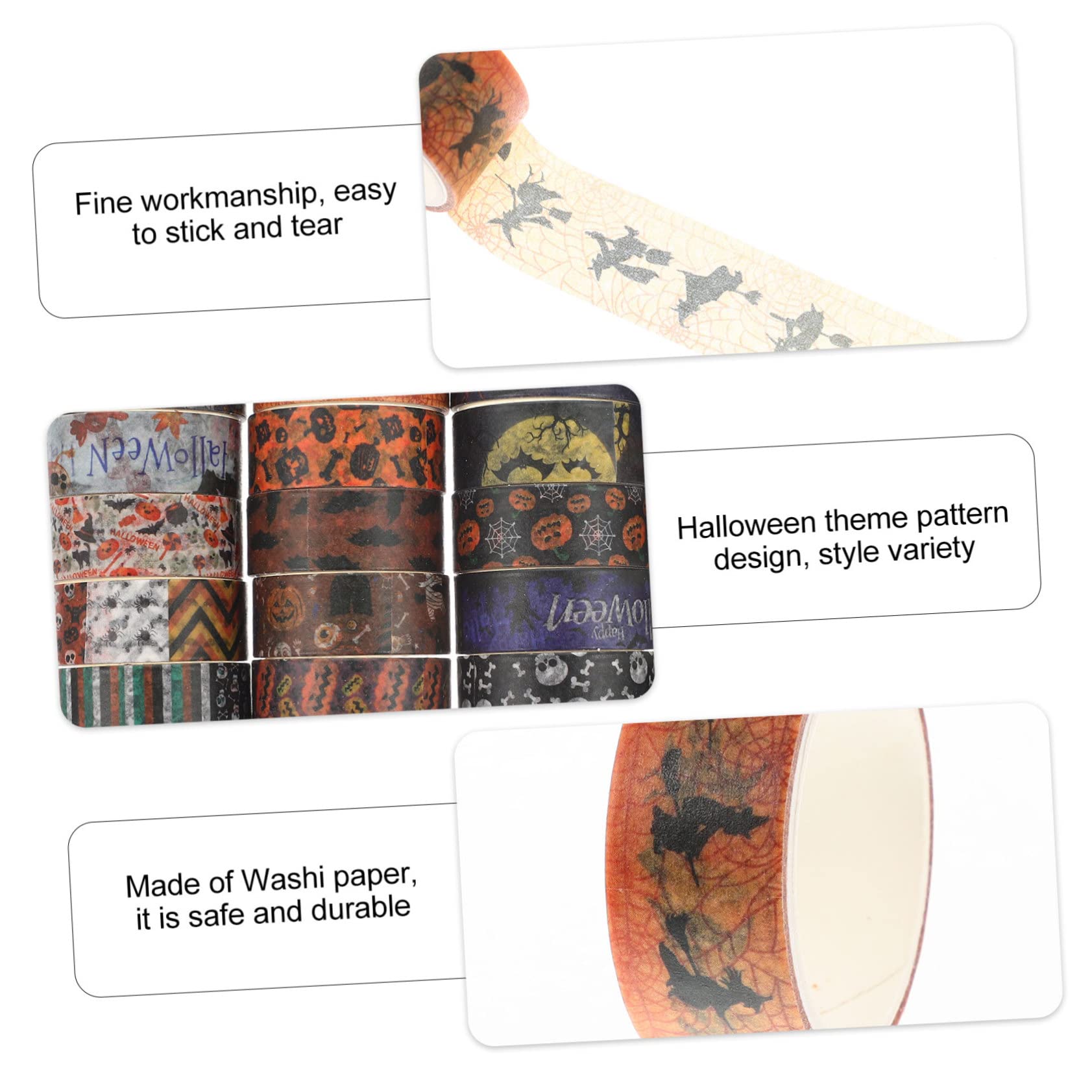 TEHAUX 72piezas Cintas Washi Decorativas De Halloween De Diseño Temático para Manualidades y Decoración De Fiestas Accesorios Creativos para Scrapbooking y Proyectos