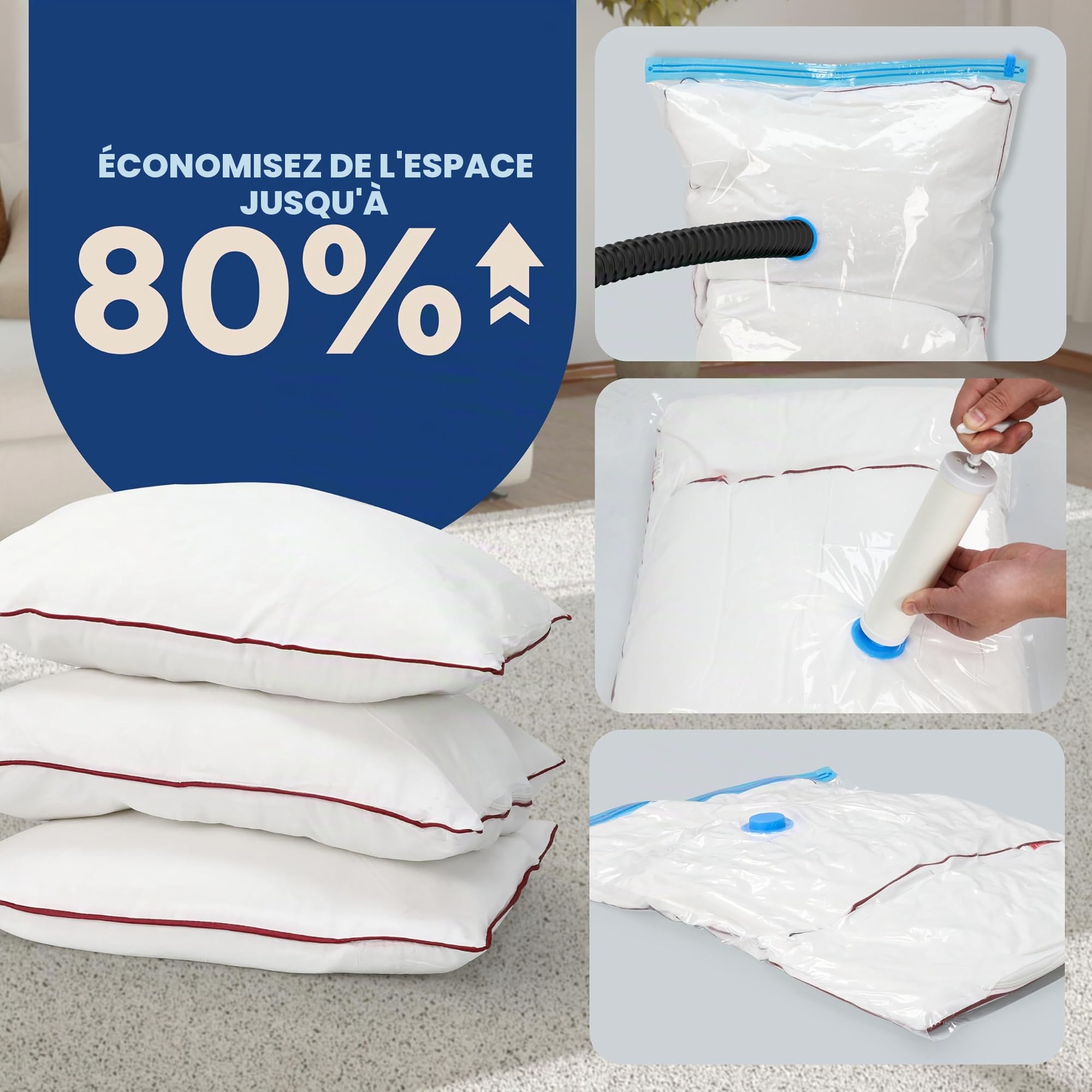 Lot de 20 sacs de rangement sous vide (4 jumbo/4 grand/4 moyens/4 petits/4 rouleaux M) sacs de rangement sous vide avec pompe à main pour couettes, couvertures, literie, oreillers et vêtements