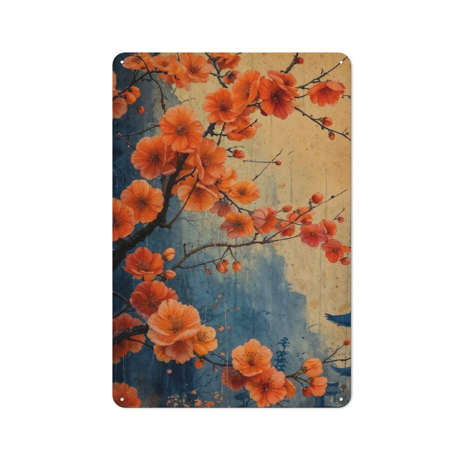 Junmoney Style-16 Understated Cherry Blsossom Japan Metal Wall Plaque 30X20cm, Creative Space Decor For Office, Study, Studio Or Hallway