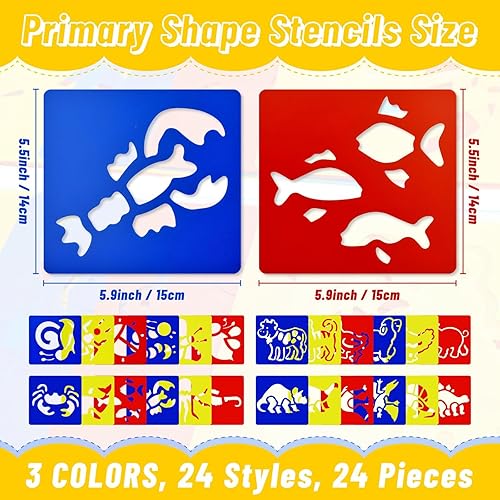 Miniatura 2 de YETOOME 24 plantillas para niños, plantillas de dibujo de 5.9 x 5.5 pulgadas, plantillas de tiza, plantillas grandes, lavables, con forma primaria
