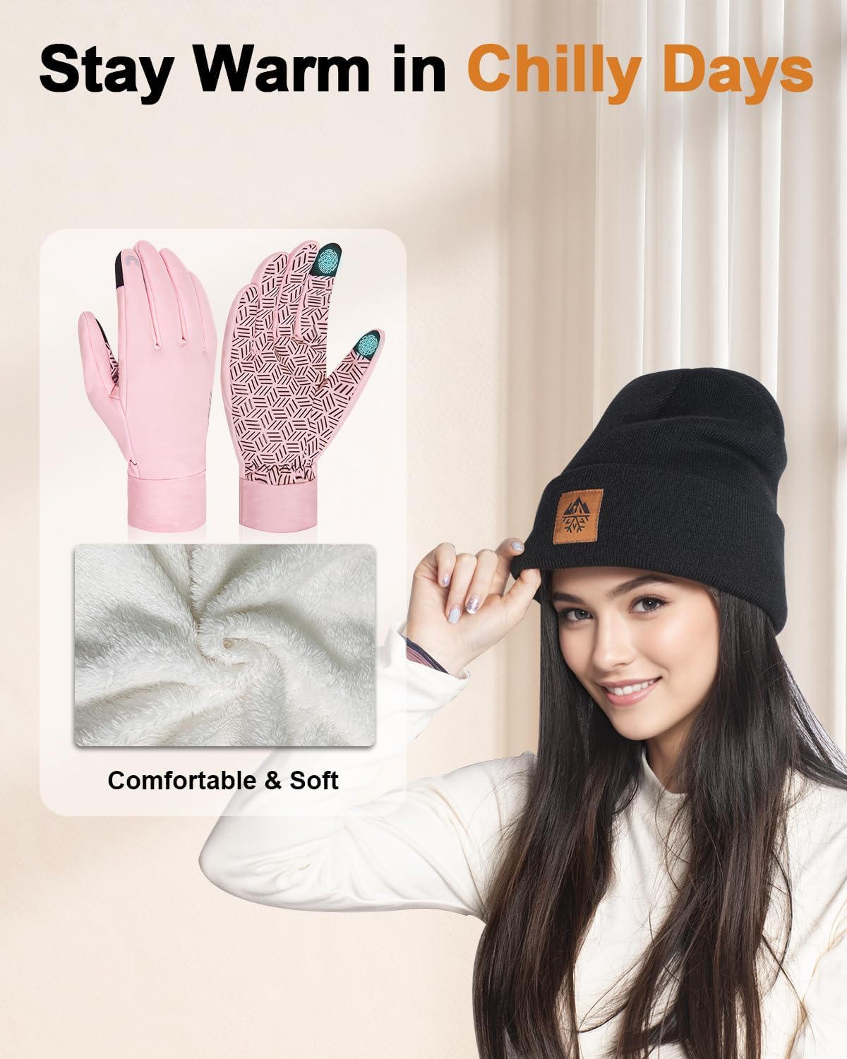 RIGWARL Winter Mens Hat and Gloves Set for 32-50℉, Soft Hat and Touchscreen Gloves for Men Women, Beanie and Glove for Unisex