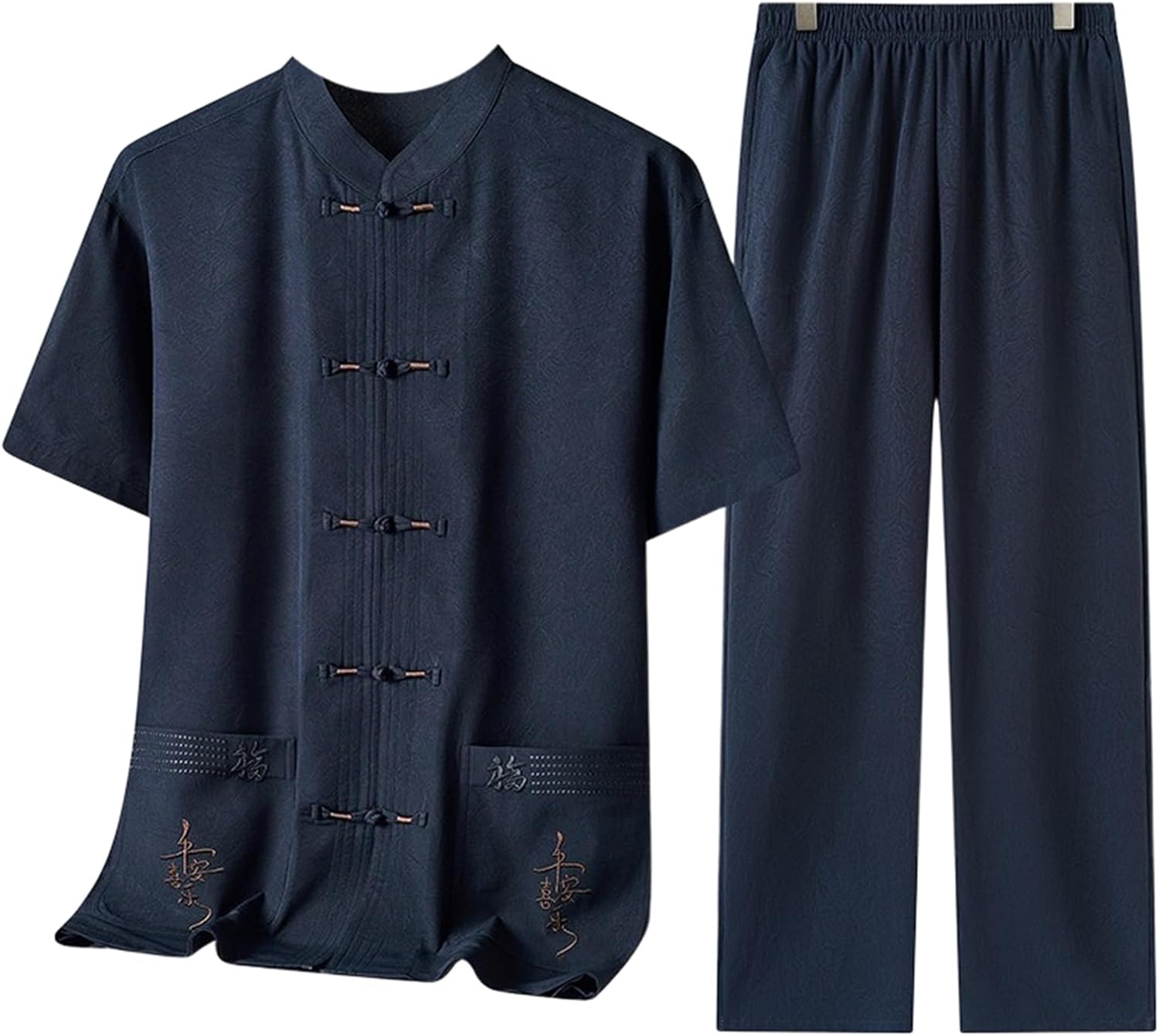 Men's Chinese Style Tang Suit 2 Piece Short Sleeve Loose Middle Aged Athletic Summer Set