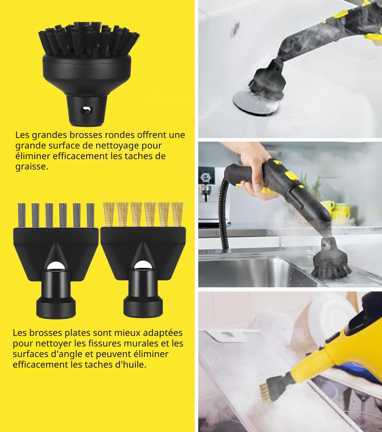 Lot de 14 accessoires pour nettoyeur vapeur Karcher SC1 SC3 SC5 SC4 SC2 Accessoires de rechange pour buse manuelle, avec buse allongée, buse incurvée, brosse ronde, suceur plat