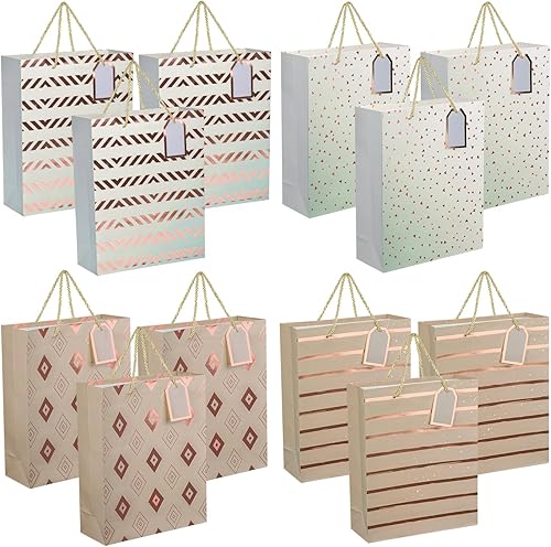 WLUSEAXI Paquete de 12 bolsas de regalo con asas, bolsas de regalo de 9 x 7 x 3 pulgadas, tamaño mediano, bolsas de regalo de lámina dorada a granel disponible en Yaxa El Salvador