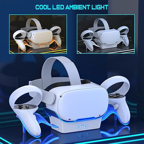 Miniatura 2 de Base de carga VR para Oculus Quest 2, pantalla de auriculares mejorada con luz LED, soporte de carga rápida, accesorios de montaje para controlador