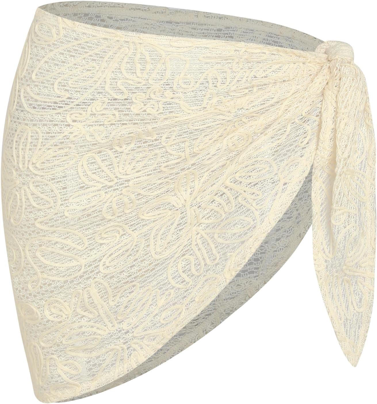 ZAFUL Women's Sarong Coverups Textured Mesh Scalloped Hem Triangle Bathing Suit Cover Up Mini Skirt