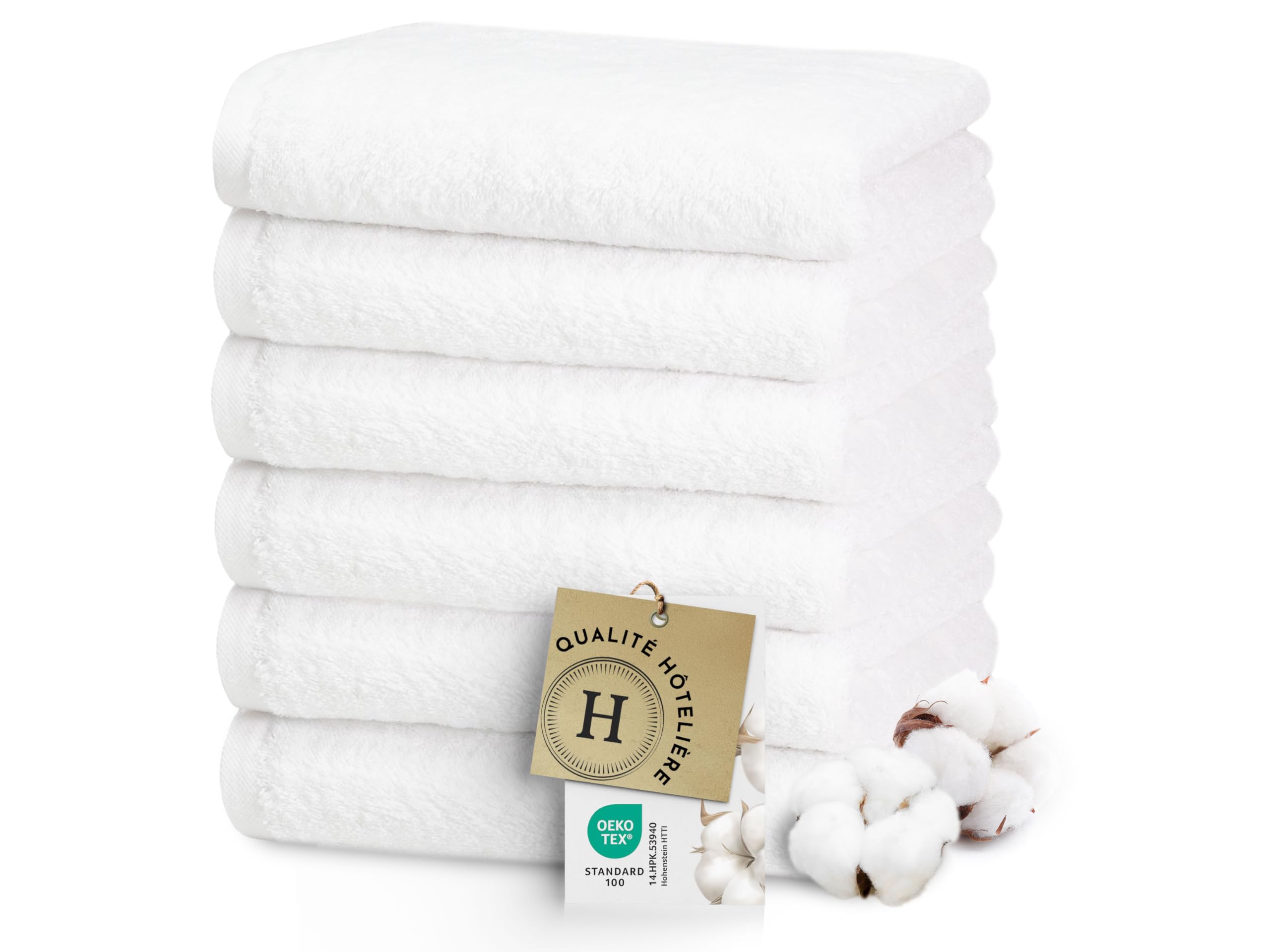 Serviettes de bain ZOLLNER blanches en coton certifié Oeko Tex lot de 6