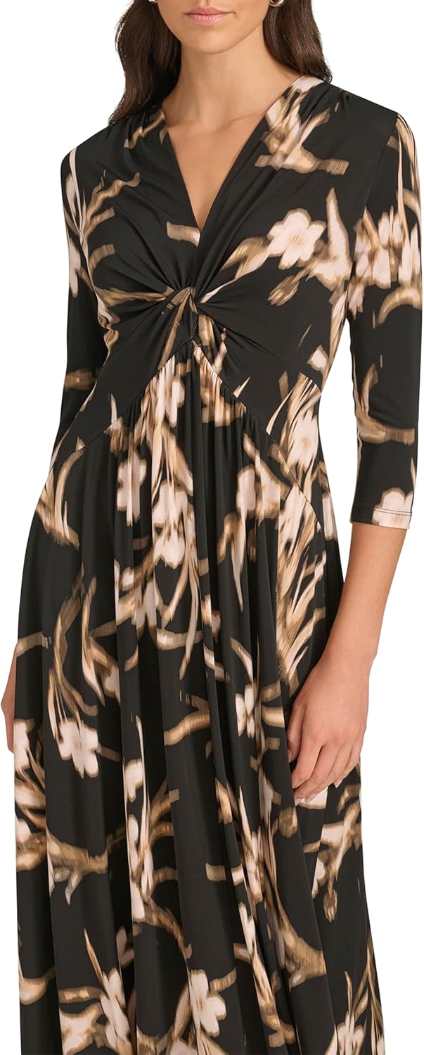 Calvin Klein Womens 3/4 Sleeve Knotted V-Neck A-lin Midi Dress - Image 6