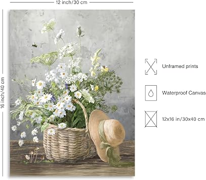 Dazzlewall Daisy Flower Wall Art Poster Rustic Floral Prints, Farmhouse Botanical Wall Poster for Bathroom Bedroom Living Room Decor 12x16 in Unframed